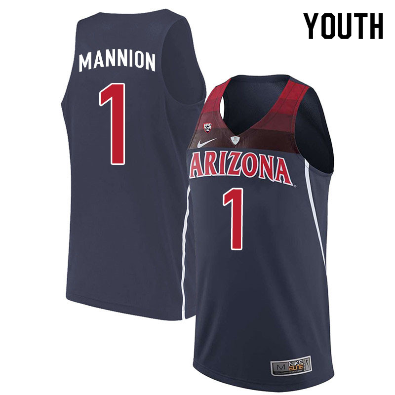 Youth #1 Nico Mannion Arizona Wildcats College Basketball Jerseys Sale-Navy